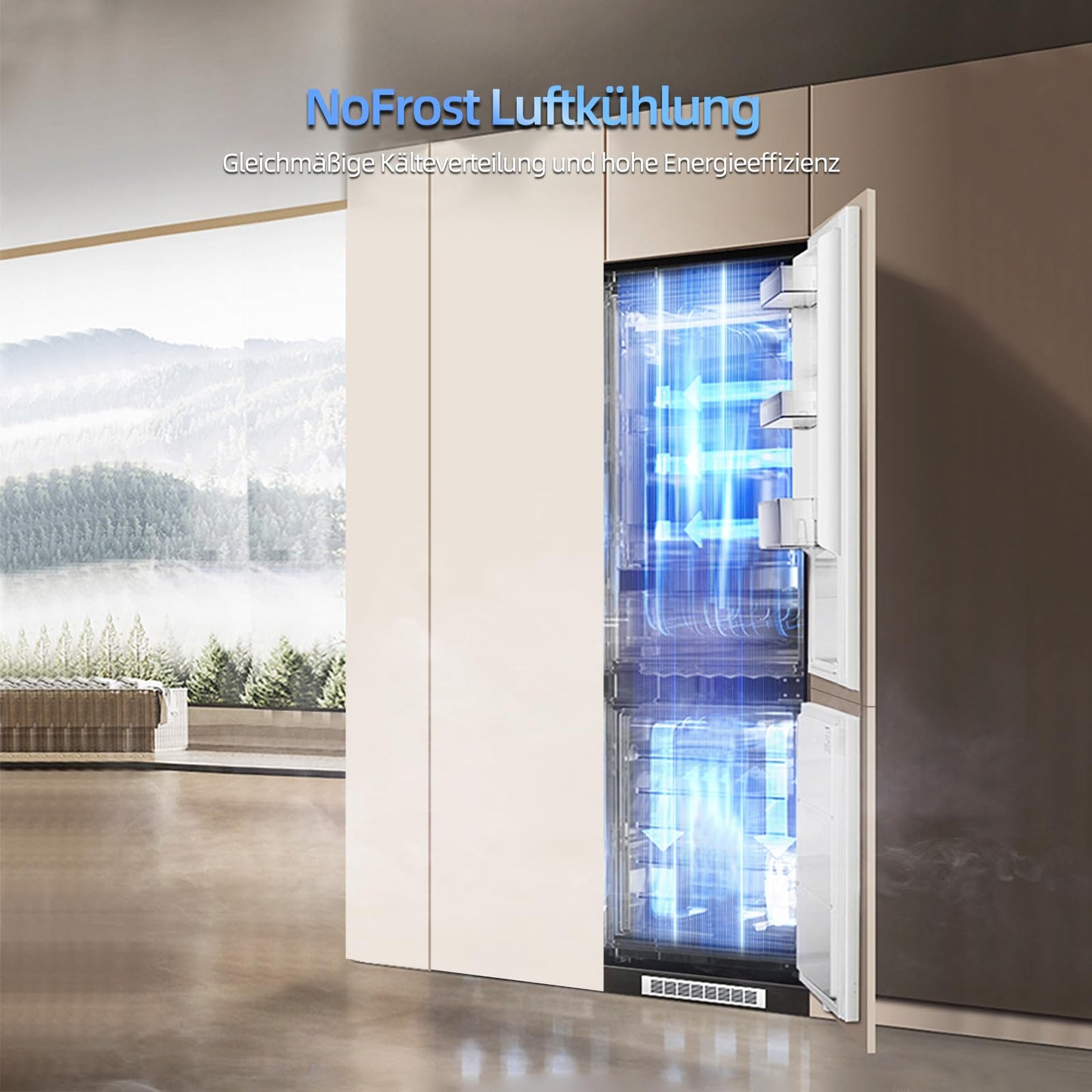 magictec Einbaukühlschrank mit Gefrierfach | 177 cm | 248L (186L/62L) | No Frost | Kühl-Gefrierkombination mit austauschbaren Türscharnieren | Inverterkompressor | Schnellkühlung | Geräuscharm