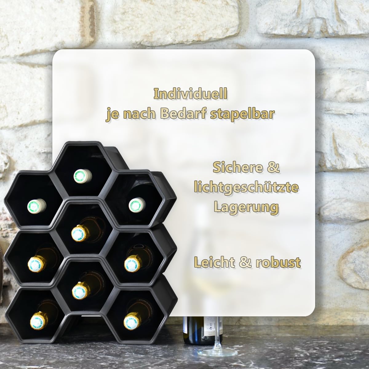 Stimo Wine Rack for 12 Bottles Stackable Bottle Rack Plastic Drinks Rack Expandable (4)