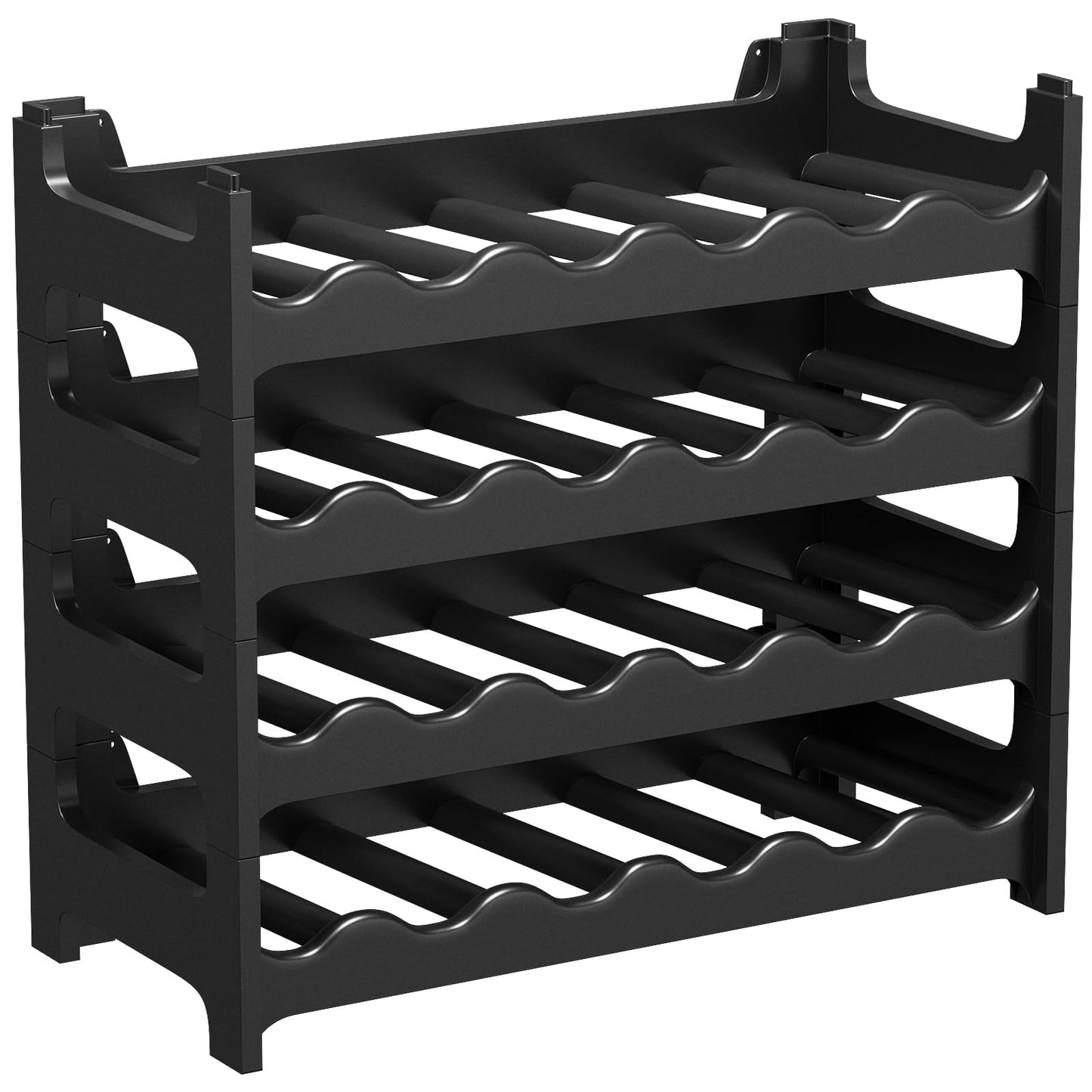 Artecsis Stackable Plastic Wine Rack for 48 Bottles, Sturdy Catering Quality Bottle Rack, Modular Expandable, Black