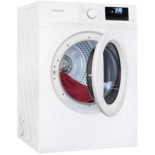 Exquisit Clothes Dryer 7 kg, Dryer, Delay Start, Wrinkle Protection, Exhaust Dryer, 15 Programmes, Child Lock, Energy Class G, TAE70-70 White