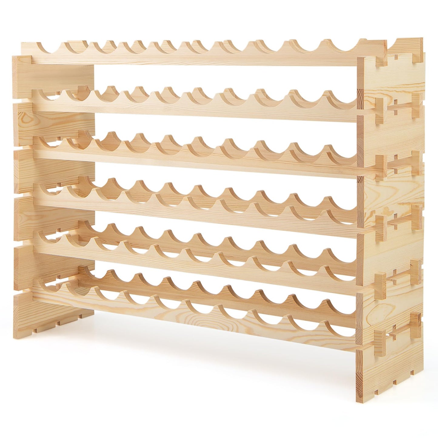 COSTWAY Wine Rack Wood Stackable Bottle Rack for 72 Bottles, Wine Rack with 6 Levels, Wooden Shelf, Bottle Stand for Kitchen, Dining Room, Bar, Basement, 119 x 29 x 72 cm