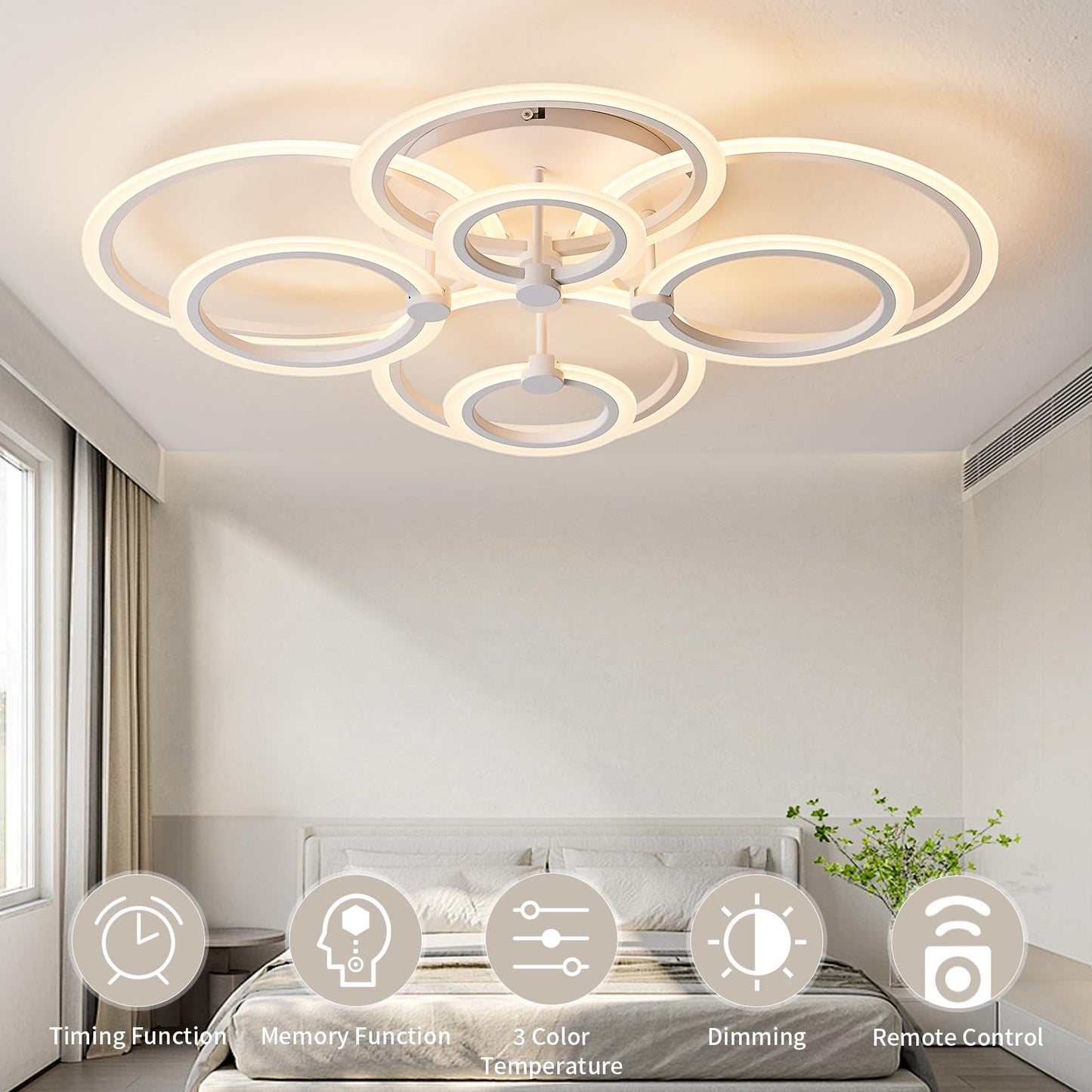SUCIKORIO LED Deckenleuchte Dimmbar mit Fernbedienung, Modern LED Deckenlampe Rund Wohnzimmer 54W Wohnzimmerlampe 2700K-6500K Schlafzimmerlampe Decke mit APP für Schlafzimmer, Küche, Badezimmer, Flur