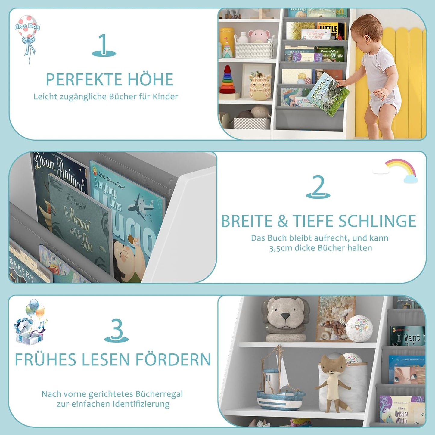 Children's Shelf, White with 5 Shelves and 4 Open Compartments, Bookcase for Children, Toy Organiser, 90 x 40 x 80 cm