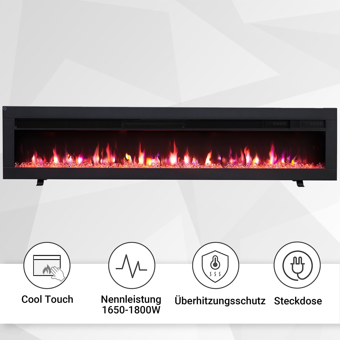 BALDERIA Elektrokamin Agnes 36" | 3in1 Elektrischer Stand-, Wand- oder Einbaukamin mit 3D-Flammeneffekt | Elektro Heizung 1800W | Kamin mit Fernbedienung, Startsteuerung, Timer & Thermostat | Schwarz