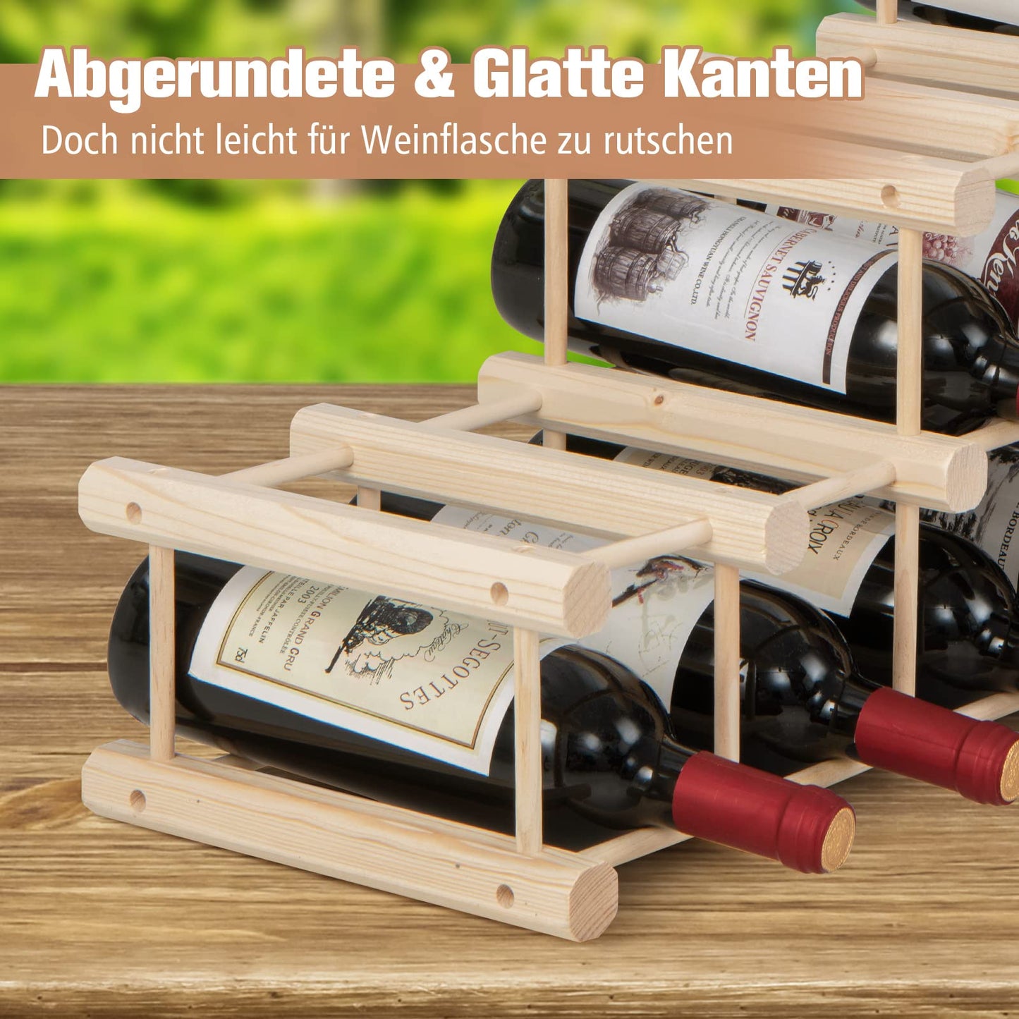 COSTWAY Wine Rack Wood Stackable Bottle Rack for 72 Bottles, Wine Rack with 6 Levels, Wooden Shelf, Bottle Stand for Kitchen, Dining Room, Bar, Basement, 119 x 29 x 72 cm