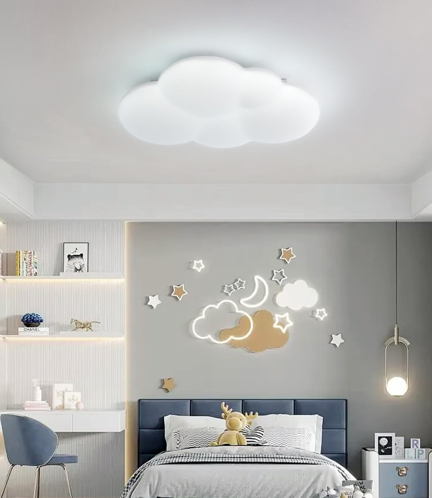 34 cm LED Ceiling Light Bedroom Wooden Children's Room Lamp Ceiling Star Children's Lamp Dimmable Ceiling Lamp for Children Lamp with Remote Control
