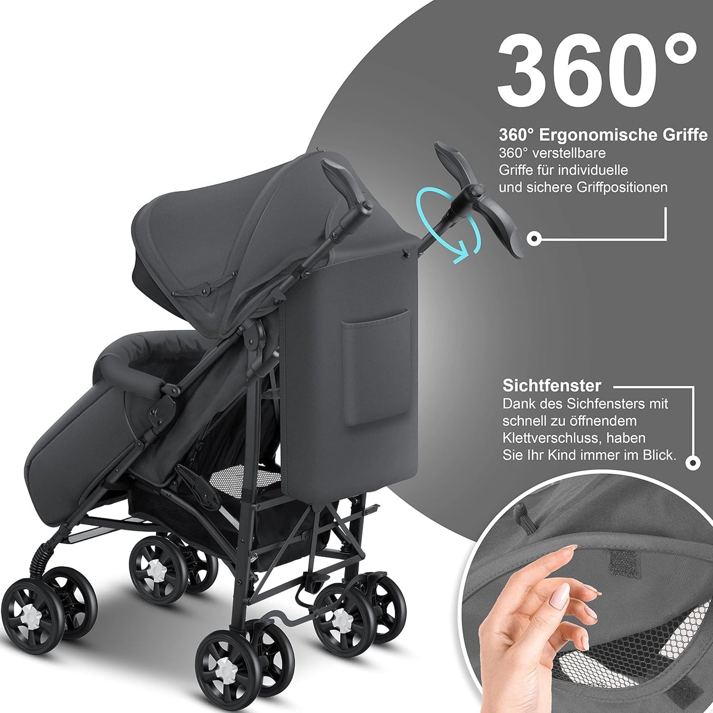 KIDIZ® City-Pro Pushchair Folding Pushchair Pushchair Sports Pushchair Foldable 360° 6 Inch Wheels Includes Mosquito Net, Footmuff and Rain Cover Foldable Sleep Function Blue