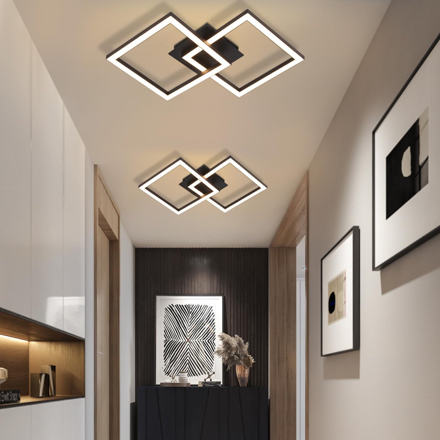 Homefire LED Ceiling Light, Kitchen, 24 W, Kitchen Lamp, Black, Living Room Lamp, Modern Design, Hallway Lamp, Warm White, Hallway, Bedroom Lamp, Square, for Living Room, Bedroom
