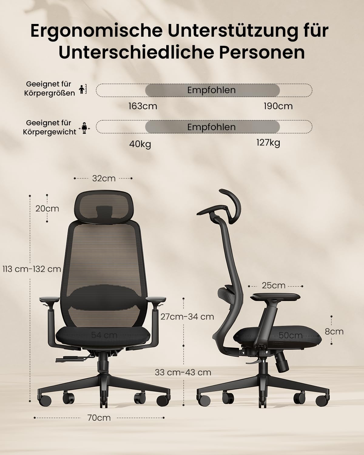 ProtoArc EC200 Ergonomic Office Chair, Desk Chair with Height and Depth Adjustable Lumbar Support, Seat Depth, Height Adjustable, 3D Headrest, Computer Chair for Home Office Chair, Black