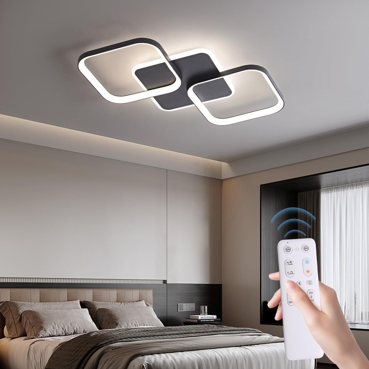 LED Ceiling Light Living Room 40 W 4500 LM with Remote Control Continuously Dimmable 2700-6500 K, Living Room Lamp with Memory Function Made of Metal for Bedroom Dining Room Hallway
