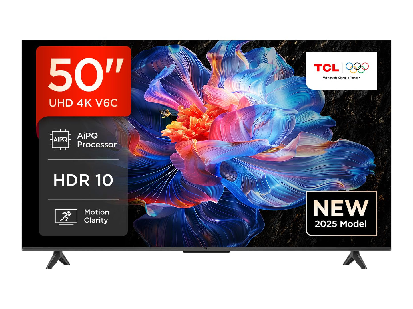 TCL 43V6C 43 Inch 4K UHD Smart TV - HDR10+, HVA Panel, Dolby Vision, Google TV, HDMI 2.1, DVB-T2/C/S2, Bluetooth 5.2, Voice Control with Alexa & Google Assistant