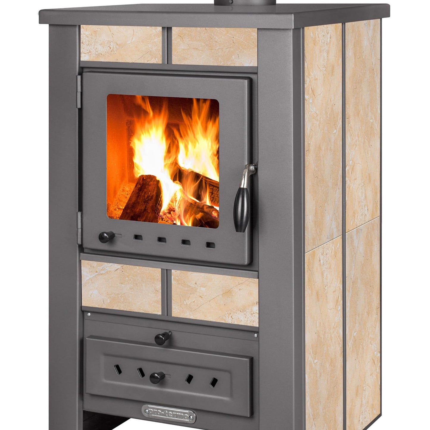 ProTermo Alpina G Beige Fireplace with Fireclay Stone - 8 kW Heating Output - Fireplace Wood Stove with Viewing Window, Type 1