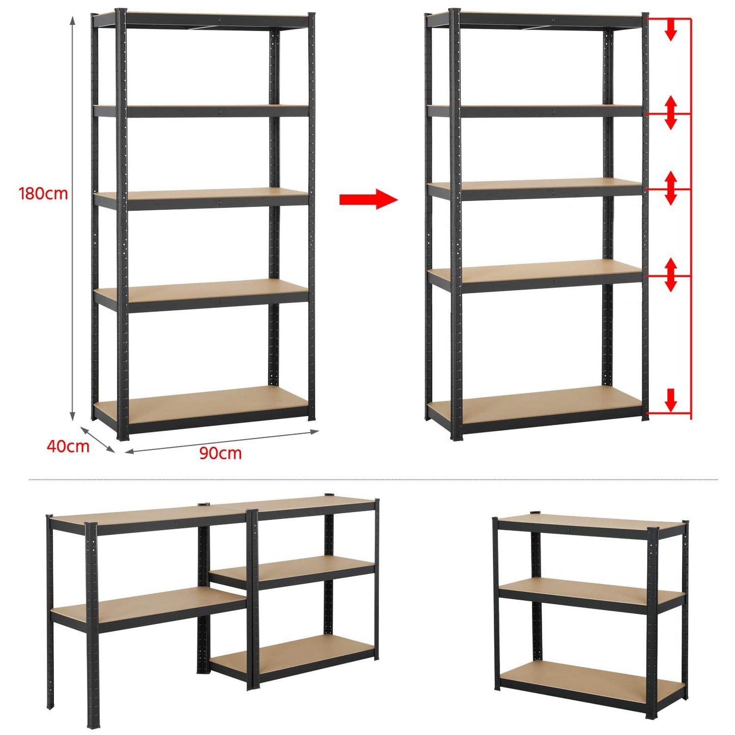 Yaheetech Heavy Duty Shelving Unit 180 x 120 x 60 cm 5 Shelves Metal Shelf Maximum Load 875 kg Cellar Shelving Unit Workshop Shelf