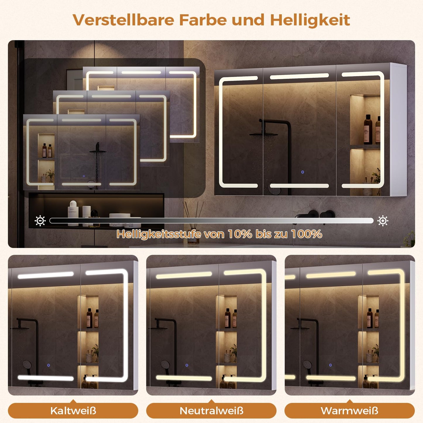 mojiasion Bathroom Mirror Cabinet 100 cm Wide with LED Lighting, Socket & 3 Colour Temperatures Dimmable Bathroom Cabinet with Touch Sensor 60 x 100 x 16 cm (H x W x D) Mirror + 3 Adjustable Shelves