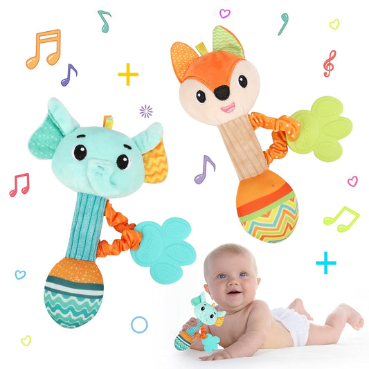 Venditer Pack of 2 Baby Rattle 0-6 Months, Grasping Toy Baby Baby Rattle Baby Toy for Toddlers 0-12 3 6 Months Boys Girls Gift