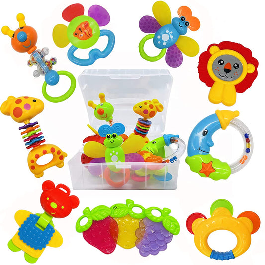AIVIAI Baby Rattle Teething Ring Set Baby Toy 6 Months Baby Toy from 3 6 9 12 Months Shaker Grab Rattle Newborn Toy Musical Rattles for Babies and Toddlers Gift (11 Pieces)
