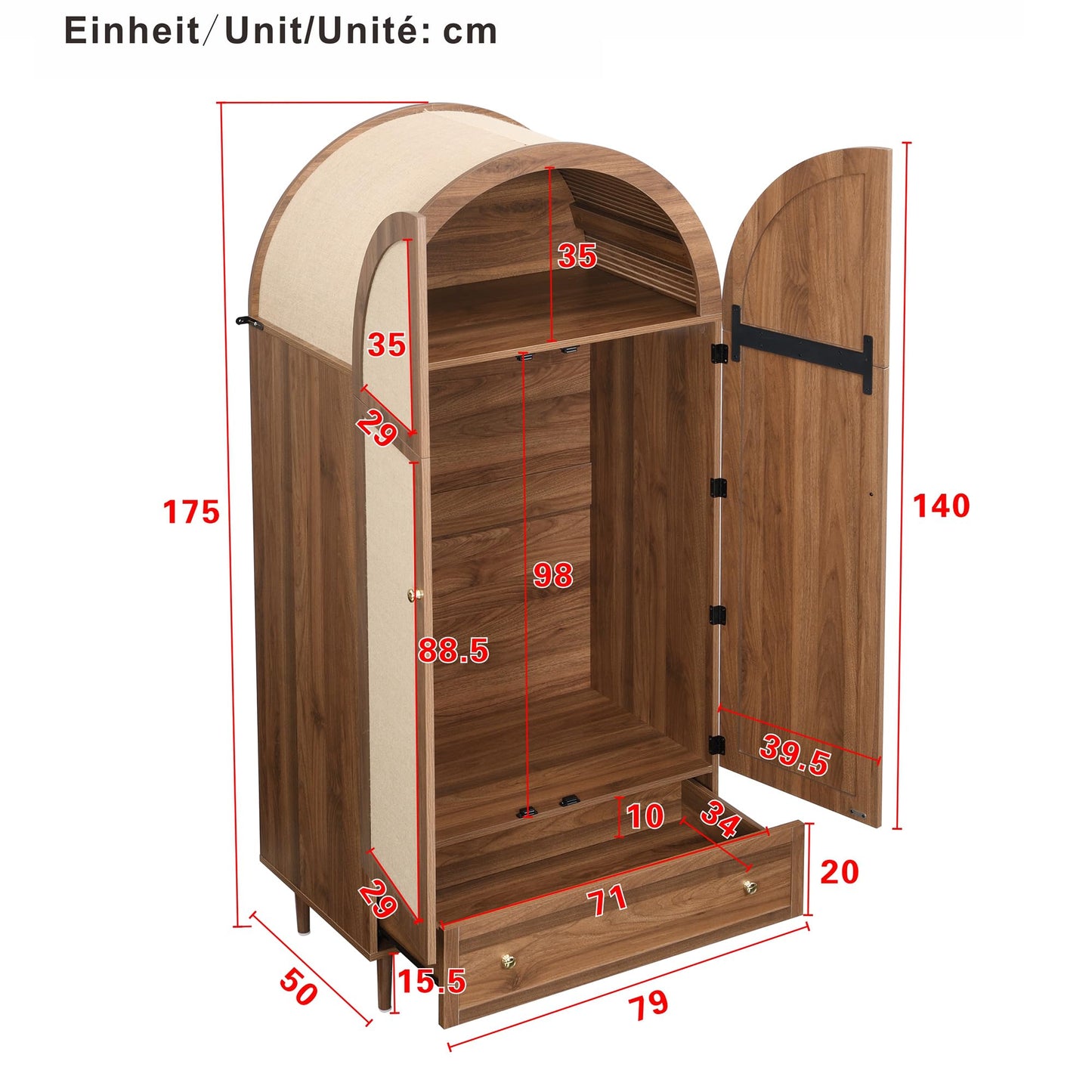 RIAZOS Wardrobe with Storage Cupboard, Double Door Design, with 1 Clothes Rail, 5 Compartments, for Bedroom, Living Room, Children's Room, 70 x 40 x 170 cm, White