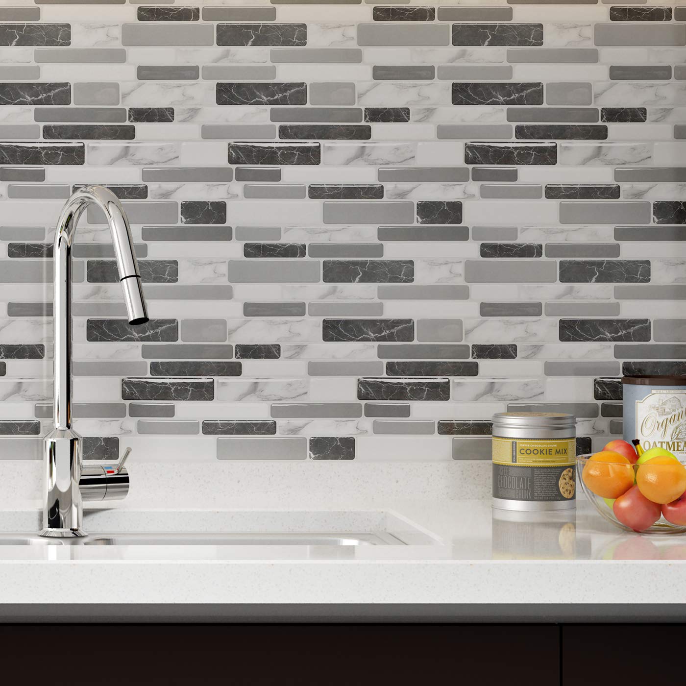 Art3d 30 x 30 Peel and Stick Kitchen Backsplash Tiles Marble Grey