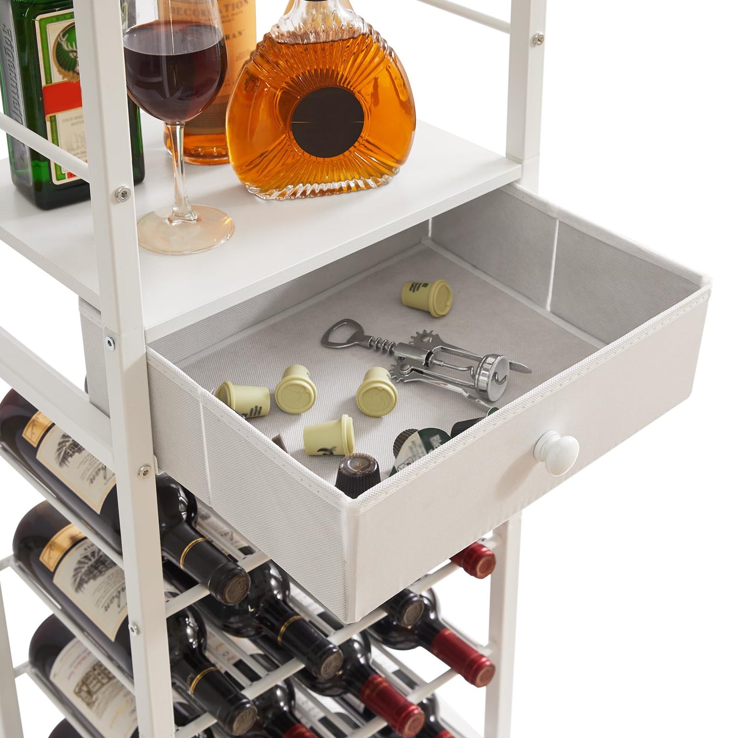 IBUYKE TMJ905H Wine Rack, 4-Layer Freestanding Wine Rack with Glass Holder and Drawer, 16 Bottle Rack, Countertop Wine Rack with Table Top Shelf, for Kitchen, Bar, Dining Room, Vintage Brown