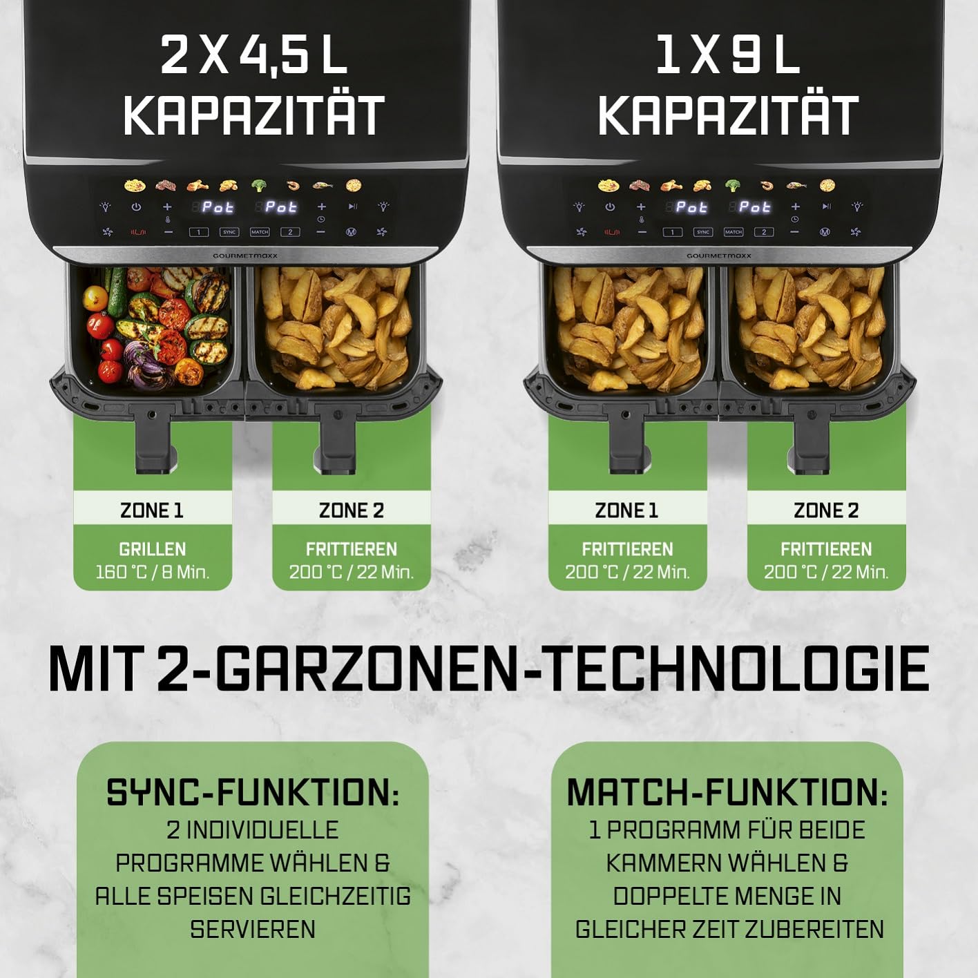 GOURMETmaxx Digitale Heißluftfritteuse 12 L, XXL-Edelstahl-Ofen | Airfryer + Timer, Touchdisplay, Drehspieß | fettarm, energiesparend frittieren | 10 Programme inkl. Pizza | 1800 W
