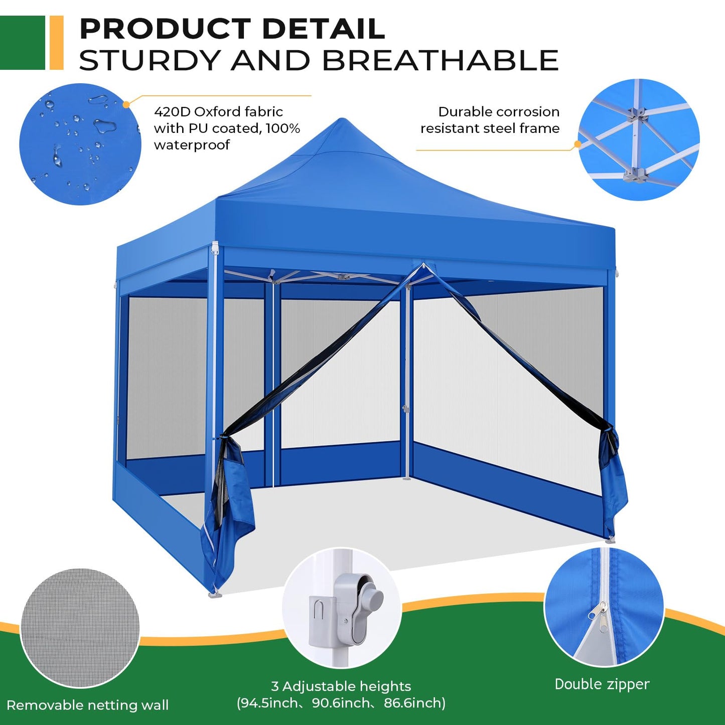 COBIZI Folding Gazebo 3 x 3 m Gazebo 3 x 3 m Waterproof Stable Party Tent Foldable with 4 Side Walls Mosquito Net Pop Up Garden Gazebo Anti-UV for Garden, Grey