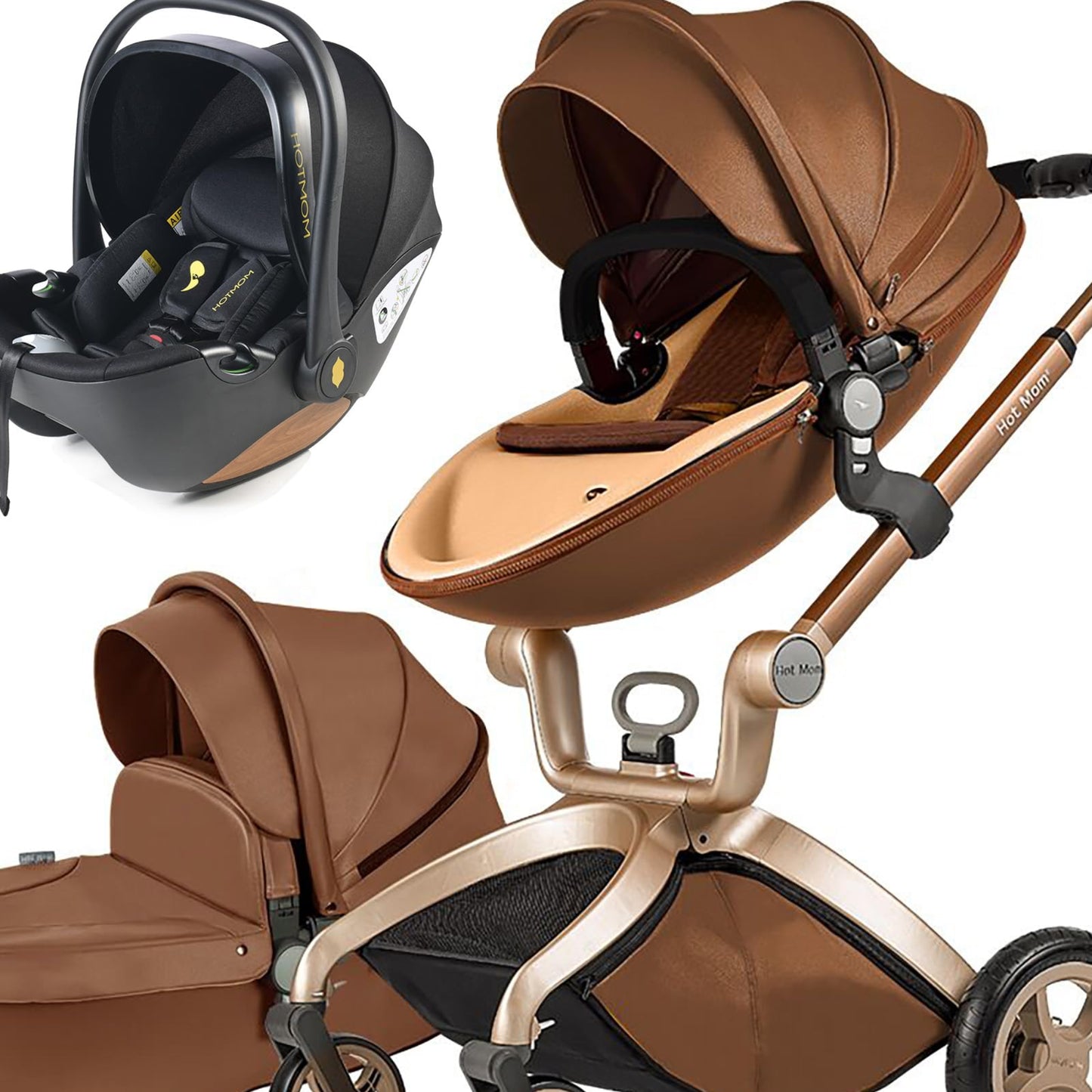 Hot Mom Pardo 3-in-1 Classic Combination Pushchair Model F22 with Aluminium Frame / Solid Rubber Tyres