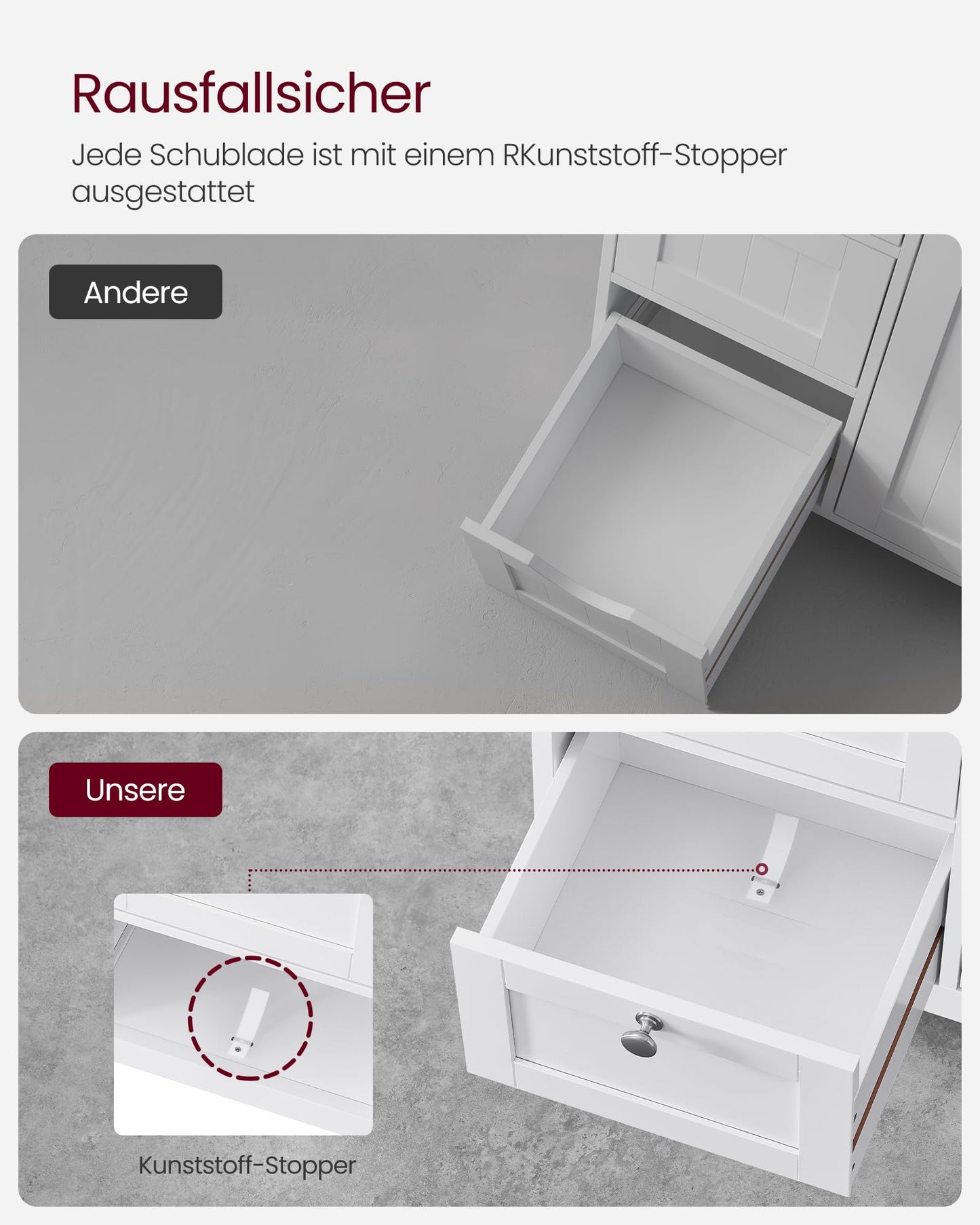 VASAGLE BBC40WT Wooden Bathroom Cupboard Organiser Shelf, Freestanding with 2 Slat Doors, White