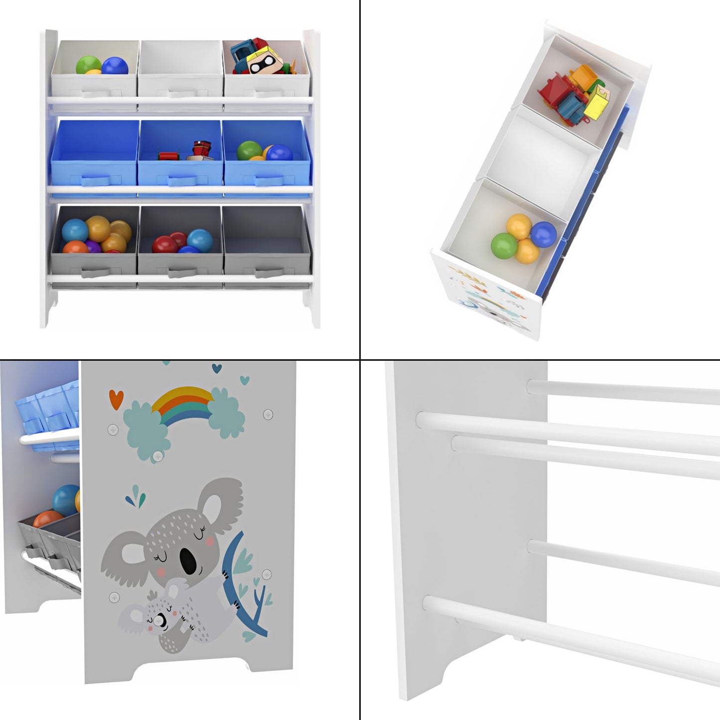 [en.casa] Boiro Children's Shelf, 60 x 62 x 30 cm, Standing with 9 Folding Boxes, Toy Storage Shelf, Ocean Motif
