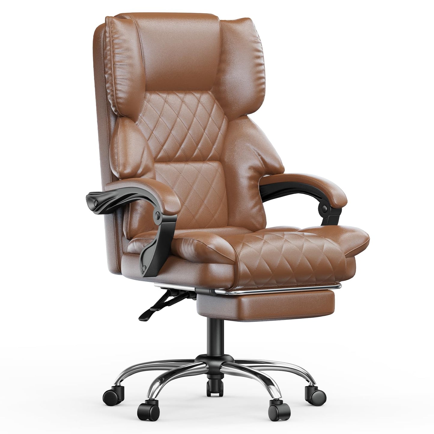 naspaluro Executive Office Chair with Footrest, Ergonomic Desk Chair, PU Leather Computer Chair with Padded Armrests and Soft Headrest Tilt Function, Height Adjustable Swivel Chair, Black