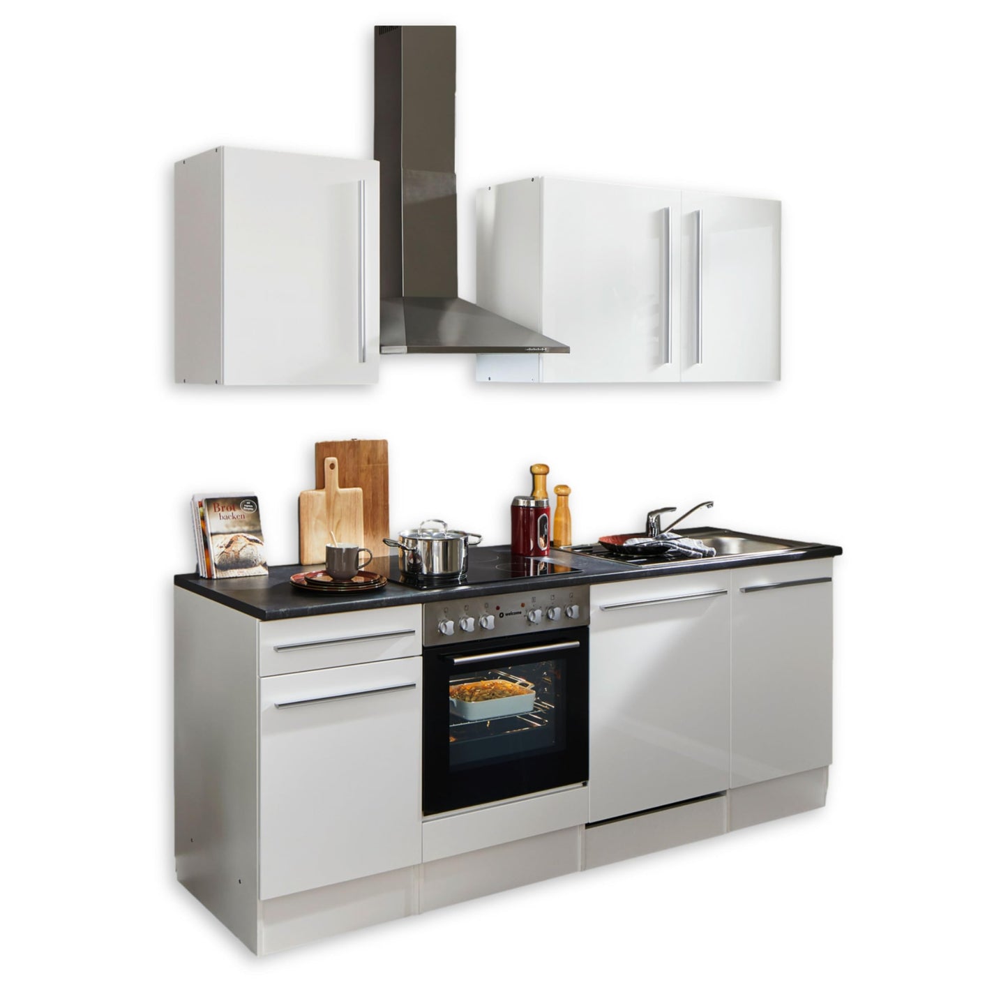 Jazz 8 Modern Kitchen Unit without Electrical Appliances in Anthracite, Artisan Oak Look, Spacious Fitted Kitchen with Lots of Storage Space, 220 x 211 x 60 cm (W x H x D)