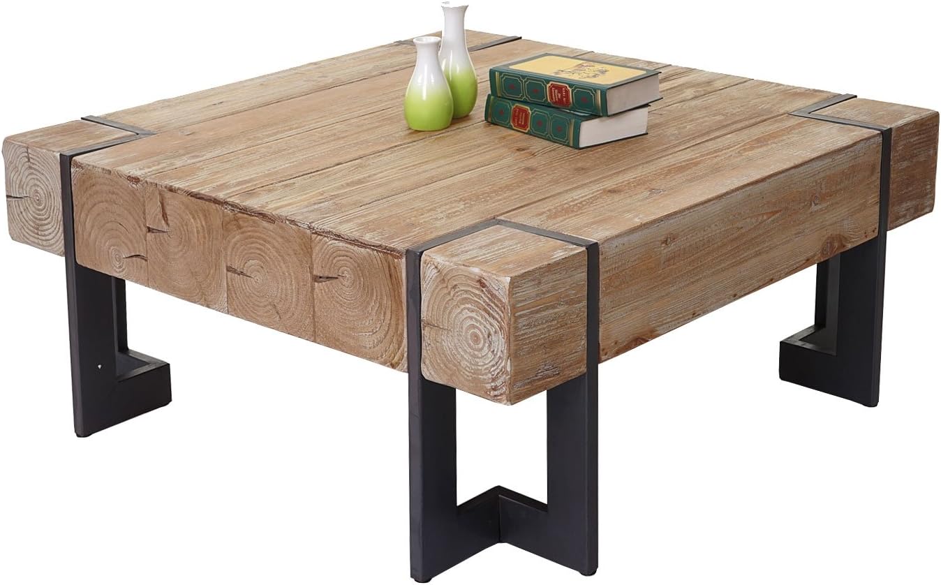 Mendler HWC-A15AM Coffee Table, Living Room Table, Fir Wood, Rustic, Solid, FSC-Certified, 70 x 70 cm, Natural Colour