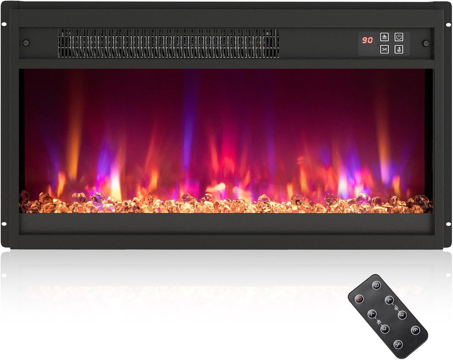 COSTWAY Electric Fireplace with Heating 1500 W, Electric Wall Fireplace with Remote Control, Overheating Protection, 5H Timer, Adjustable 3D Flame Effect and Brightness, 5000BTU Built-in Fireplace