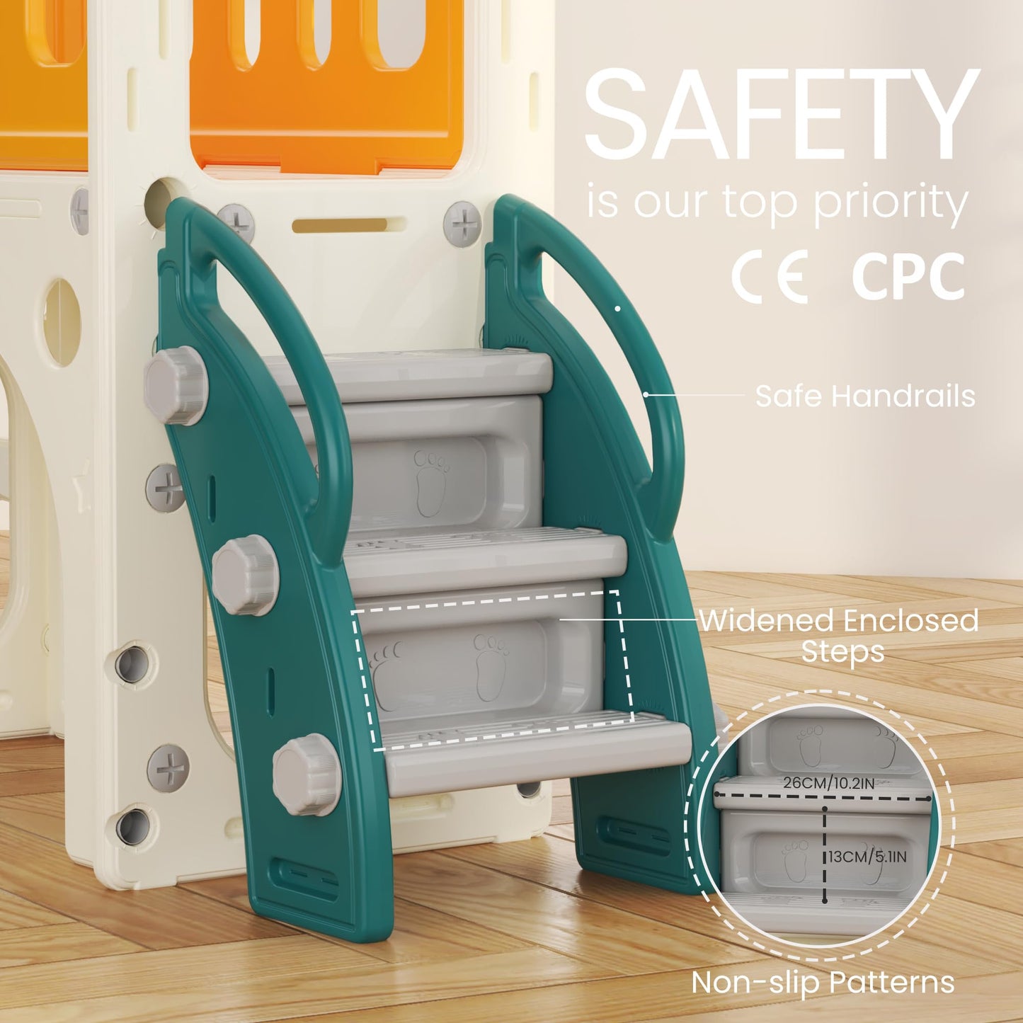 hoopyosms Kids Slide with Climbing Frame, Basketball Hoop and Tunnel, Indoor Plastic Slide Set for Kids, Montessori Toy for Playground, Grey