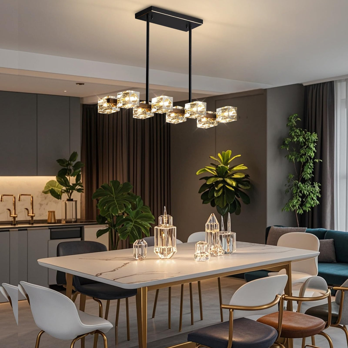 Modern Kistall Semi-Flush Ceiling Light Living Room, 8 Lights, Gold Crystal Chandelier, Semi-Flush Crystal Chandelier, Luxury Ceiling Light for Bedroom, Dining Room