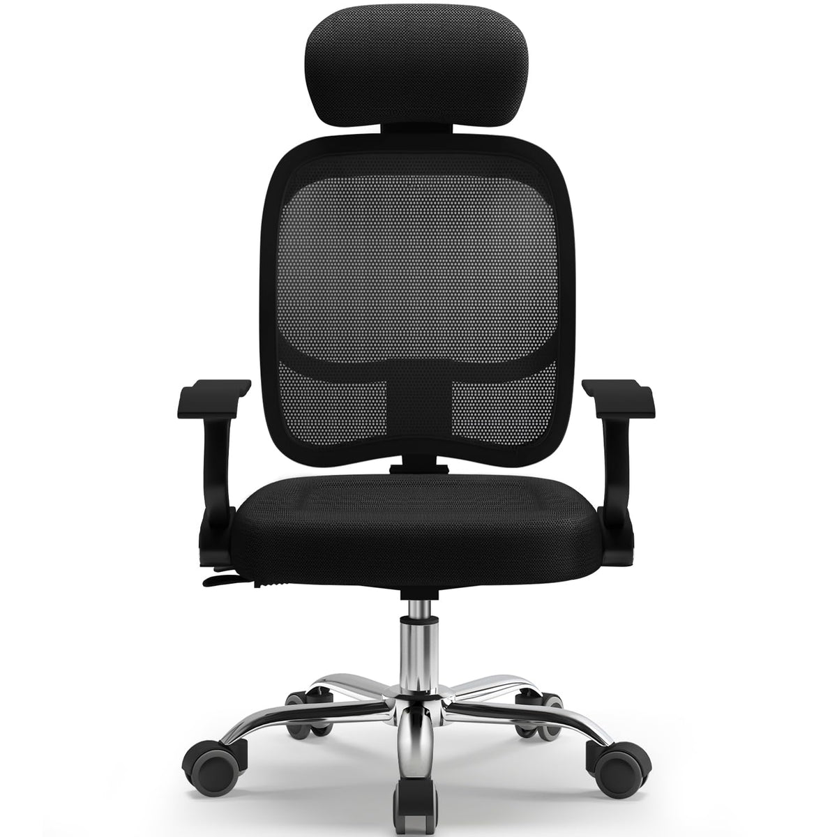 Airchros Ergonomic Office Chair, Desk Chair with Folding Armrests, Adjustable Lumbar Support, Height-Adjustable Executive Chair, Swivel Chair, Mesh Chair with Rocker Function up to 125°, Black