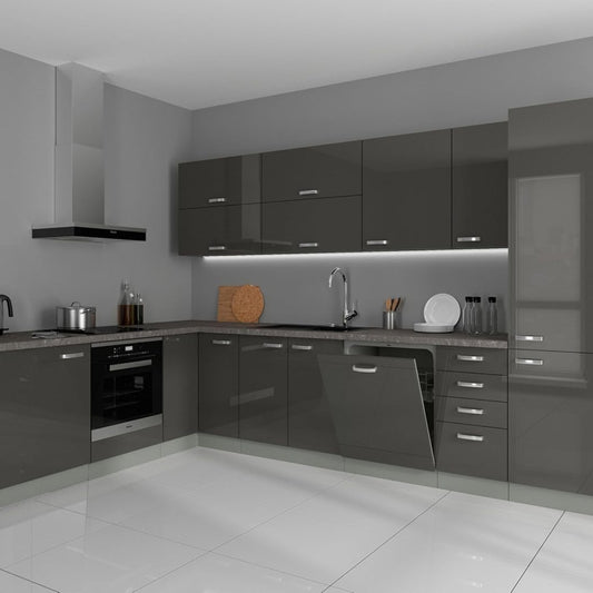 Bianca Corner II Kitchen Unit, 210 x 330 cm, High-Gloss Grey