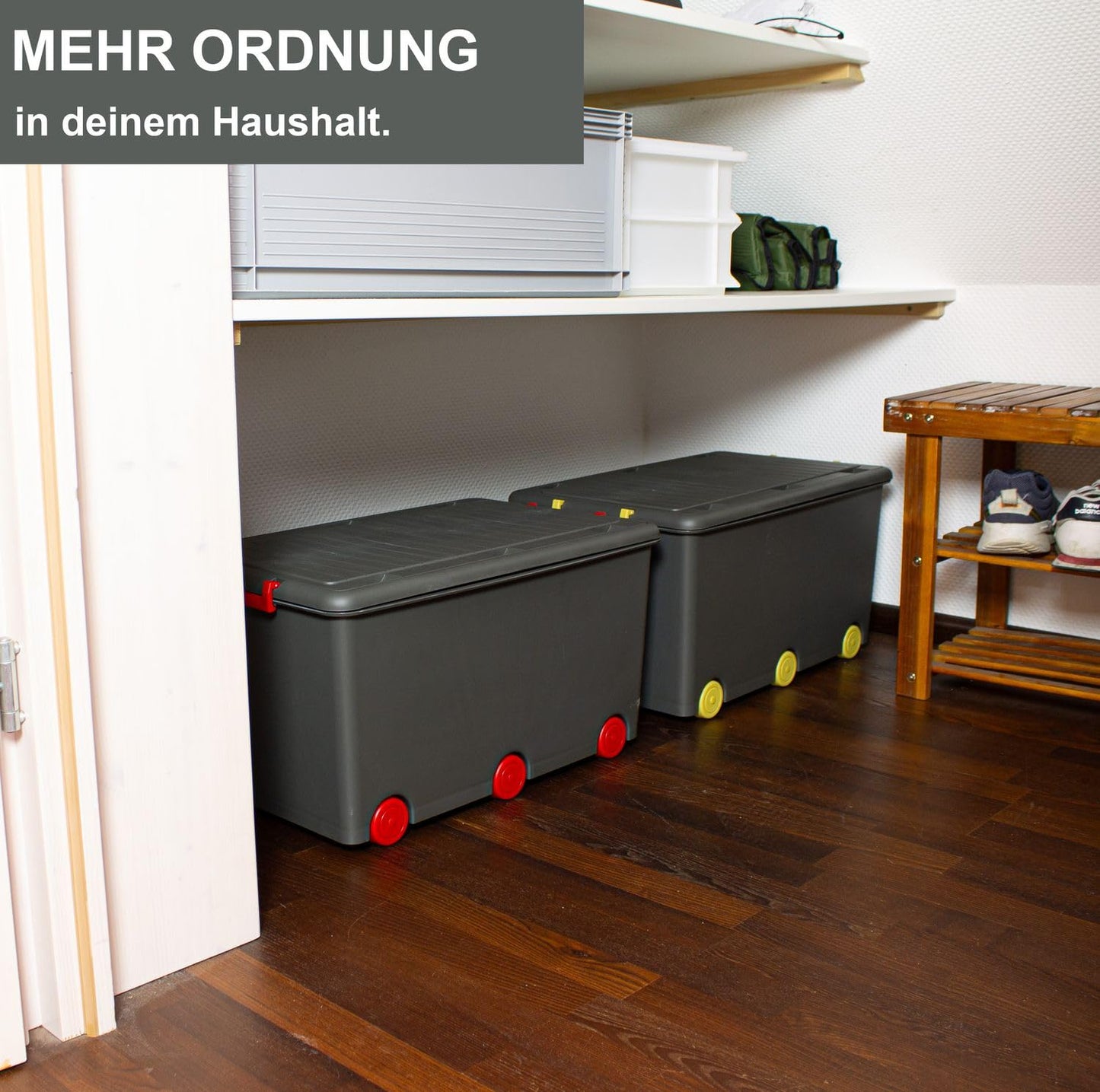 Babykajo 3 Storage Boxes with Lid and Wheels 50 L - Stacking Boxes with Lid Opaque - Plastic Box with Lid for Closing - Boxes Storage with Lid