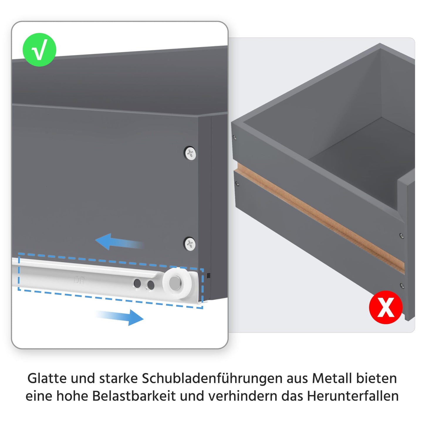 Yaheetech Unterschrank Badezimmerschrank Badkommode Badschrank mit 1 Schublade & 2 Türen & 3 Regalen Baderegal Bodenschrank mit verstellbare Einlegeböden, viel Stauraum, Dunkelgrau