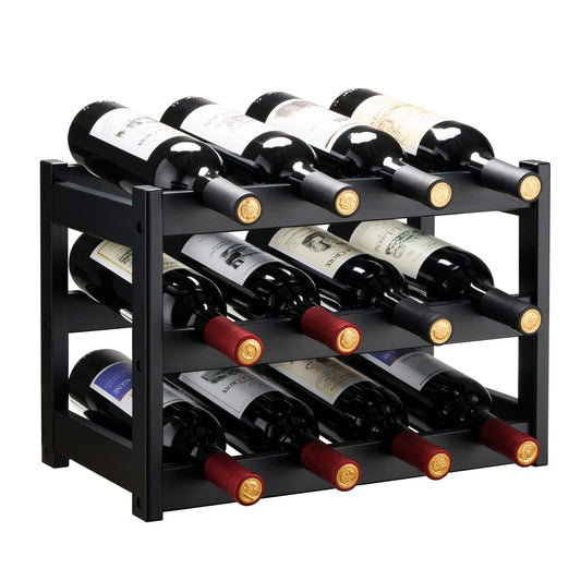 VASMIA Bamboo Wine Rack for 24 Bottles, Bottle Rack with 6 Levels for Cellar, Kitchen, Bar, Dining Room, Bottle Holder Wood with Table Top 41 x 24 x 81 cm, Natural