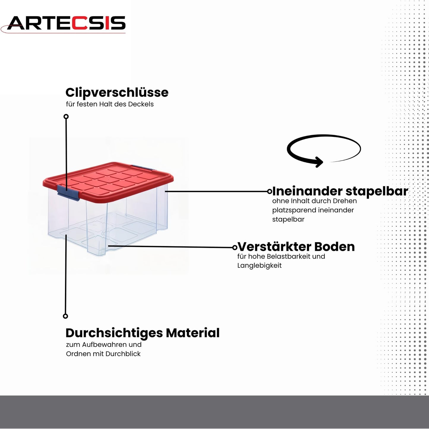 ARTECSIS 2 x Plastic Storage Boxes M, 15 L - 40 x 29 x 21 cm, Storage Box with Lid, Euro Box, Stackable