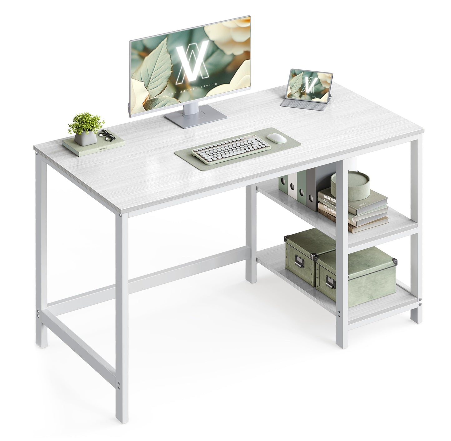 VASAGLE LWD55X Desk Computer Desk PC Desk Office Table with 2 Shelves on Right or Left Side for Office Living Room Steel Frame Industrial Design Vintage Brown/Black