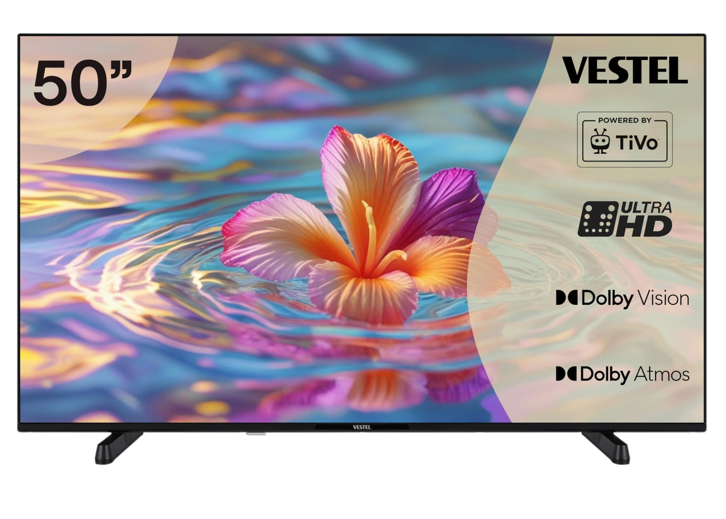 Vestel Fernseher 50 Zoll Smart TV Powered by TiVo, 4K UHD Fernseher mit Dolby Vision HDR, Dolby Atmos und integriertem Triple-Tuner, LED TV 50UT9740 schwarz