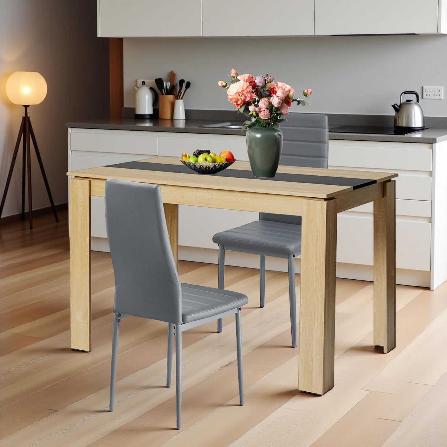 FURNITABLE Esstisch mit 4 Stühlen Esszimmergruppe, 4er Set Esszimmerstühle und Rechteckig Holztisch Essgruppe für Wohnzimmer Küche Büro (110 * 70cm Tisch+4 Schwarz Stühle)