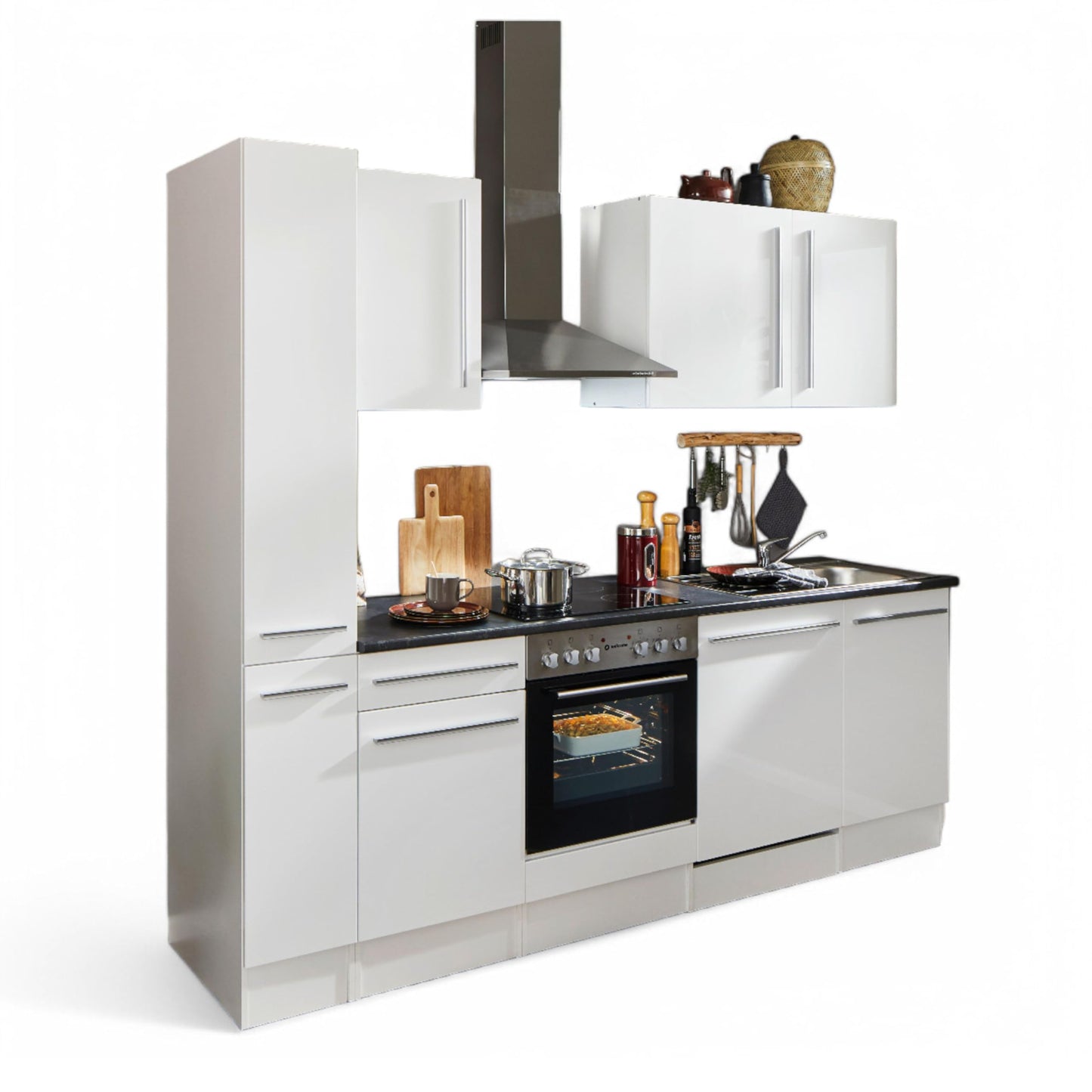 Jazz 8 Modern Kitchen Unit without Electrical Appliances in Anthracite, Artisan Oak Look, Spacious Fitted Kitchen with Lots of Storage Space, 220 x 211 x 60 cm (W x H x D)