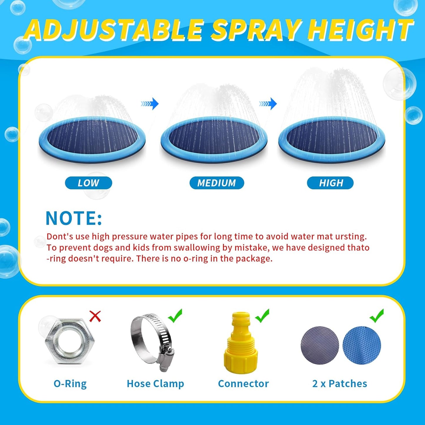 CNMTCCO Hundepool, D150cm/59.06in Planschbecken für Große & Kleine Hunde, 0.50mm Verdickt Anti-Rutsch Sprinkler Matte Hund Faltbarer Splash Pad für Sommer, Garten, DraußEn