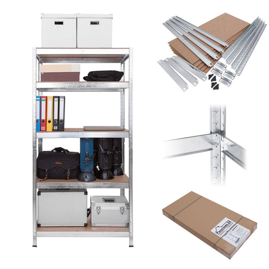 Storage Rack Zinc-Plated Capacity up to 350 kg Dimensions Shelf Rack Cellar / Workshop Shelving, Heavy Duty, 170 x 80 x 30 cm