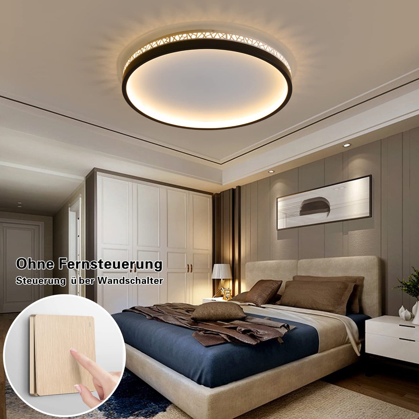 LED Ceiling Light 3000 K Warm Light Bedroom Lamp 30 W 30 cm Round Black Hollow Design "Bird's Nest" Ceiling Lamp Bedroom 3000 lm Not Dimmable
