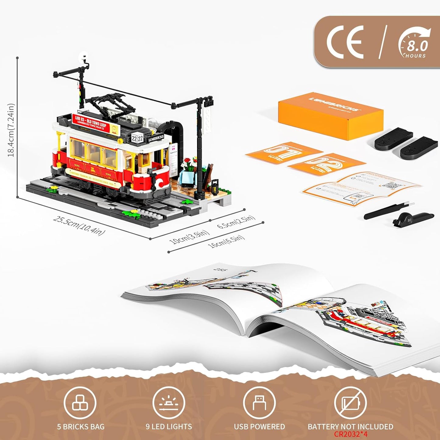 Lumibricks Heritage Tram and Stop Kit with Light, 1274Pcs, L9084