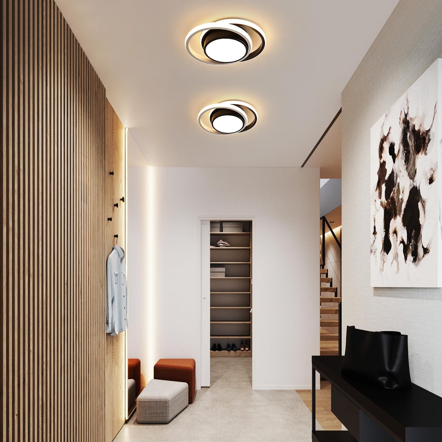 Comely LED Ceiling Lights, Pack of 2, 32 W, Round, 2350 lm, Modern, for Bedrooms, Bathrooms, Kitchens, Corridors, Balconies, 4500 K Neutral Light, Diameter 280 mm