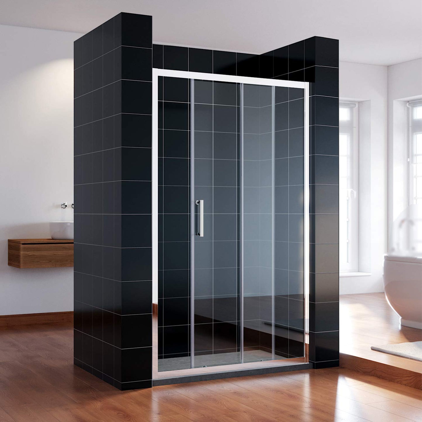 SONNI Sliding Shower Door 120 cm Shower Enclosure Glass Sliding Door Height 185 cm Clear Glass Shower Screen Shower Cubicle